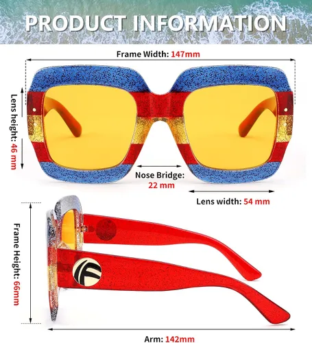 Miniatura 6 de Feisedy B2276 Gafas de sol cuadradas de gran tamaño con marco de brillantina multicolor