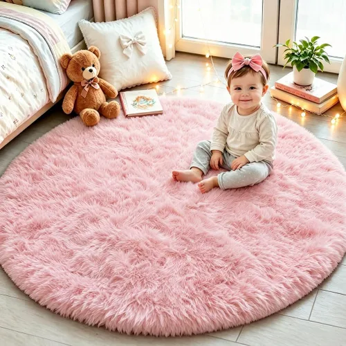 Miniatura 30 de PAGISOFE Alfombra Roja Redonda de 4 Pies, Alfombras de Área para Dormitorio, Alfombra Circular para Habitación de Niñas, Alfombras Esponjosas, Rojo