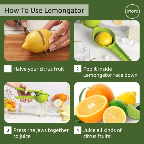 Miniatura 8 de OTOTO Lemongator Exprimidor de Limón Manual - Exprimidor de Limón Fácil de Sostener Manual para Limón, Lima, Naranjas - Libre de BPA, Apto