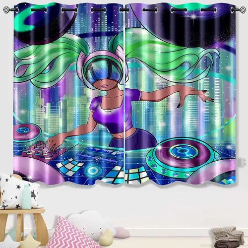 Miniatura 8 de Cortinas negras para dormitorio, decoración de habitación, cortinas opacas para ventana, juego de 2 paneles con estampado de niña africana morada