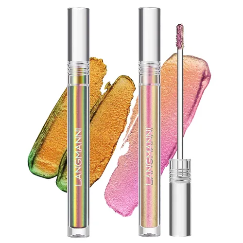 Sombra de ojos de camaleón líquida metálica, aspecto de ojos multidimensional, maquillaje holográfico de larga duración con purpurina multicolor