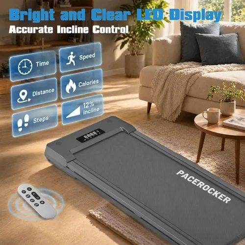 Miniatura 6 de PACEROCKER Walking Pad Treadmill with 12% 9-Level Auto Incline, 450 lbs Capacity Bluetooth Speaker Under Desk Treadmills for Home Hiking, 5 MPH