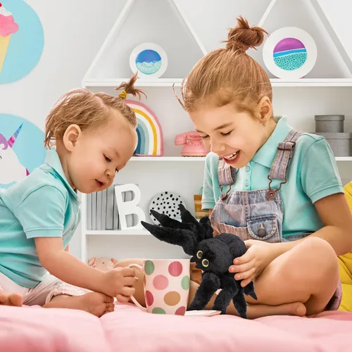 Miniatura 5 de DolliBu - Peluche de araña negra, animal de peluche súper suave para niños y niñas, bonito juguete de peluche de araña, regalo realista de felpa