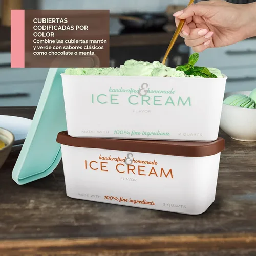Miniatura 5 de Recipientes para helados con tapas herméticas de silicona (paquete de 2) de 2 cuartos de galón cada uno, recipientes reutilizables para congeladores