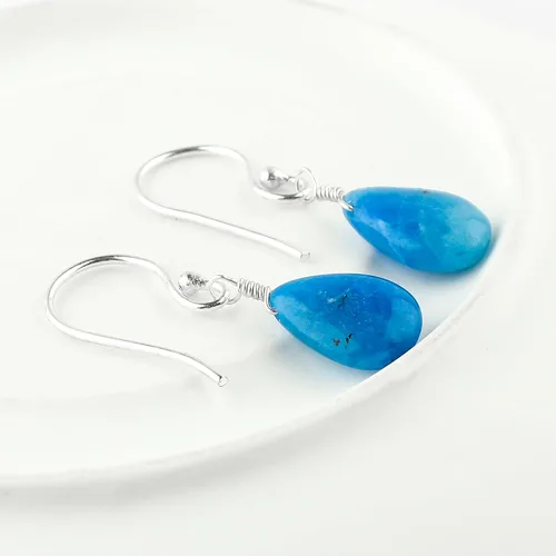 Miniatura 93 de Aretes de aro de cristal afganita natural Piedras afganas de alto grado Aretes chapados en plata Gota lisa Joyas de piedras preciosas hechas
