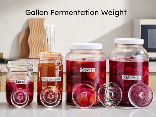 Miniatura 6 de Jillmo Peso de fermentación para frascos de galón de apertura de 3.8 pulgadas, pesos de fermentación de vidrio grandes y pesados para hacer chucrut