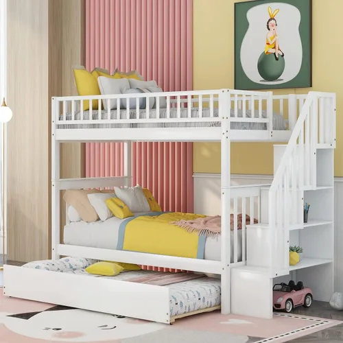 Miniatura 9 de Literas para niños con escalera, literas de madera maciza con barandilla completa