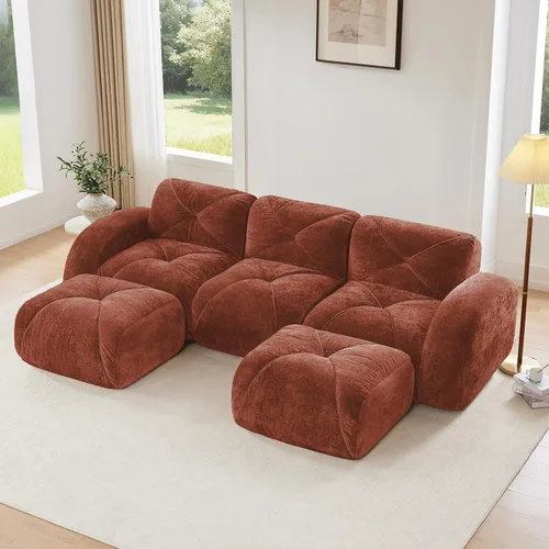 Miniatura 37 de Sofás modulares modulares de 110.6 pulgadas para sala de estar, sofá moderno de terciopelo sin hueso, no requiere montaje, cómodo sofá sin hueso