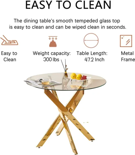Miniatura 8 de Juego de mesa redonda de comedor para 2, juego de mesa de comedor de 3 piezas con mesa de comedor de vidrio plateado de 36 pulgadas y 2 sillas