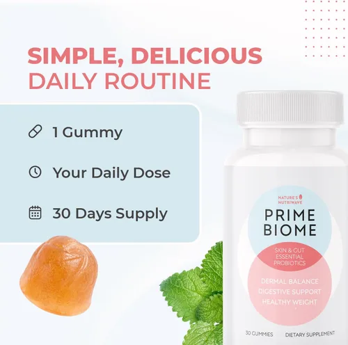 Miniatura 6 de Nature's NutriWave PrimeBiome - Gomitas probióticas – Mezcla a base de plantas con inulina, melena de león, jengibre y más, sin OMG, sin