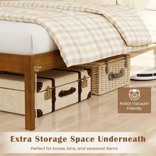 Miniatura 7 de Giantex Marco de cama de madera individual con cabecero, plataforma moderna de mediados de siglo con soporte de listones de madera, base de colchón