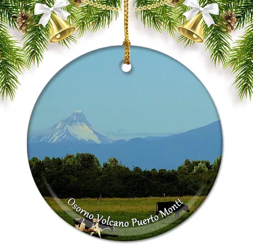 Chile Osorno Volcán Puerto Montt Adornos de Navidad para árbol Colgante de cerámica Adorno de doble cara Decoración Regalos de Navidad Recuerdos de