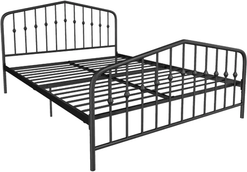 Miniatura 20 de Novogratz Bushwick - Marco de cama Queen de metal con cabecera ligeramente triangular, husillos insertados, base ajustable para almacenamiento,