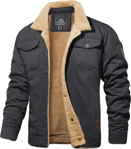 Miniatura 8 de MAGCOMSEN Chaqueta de invierno para hombre con forro de sherpa, chaqueta de camionero cálida con múltiples bolsillos
