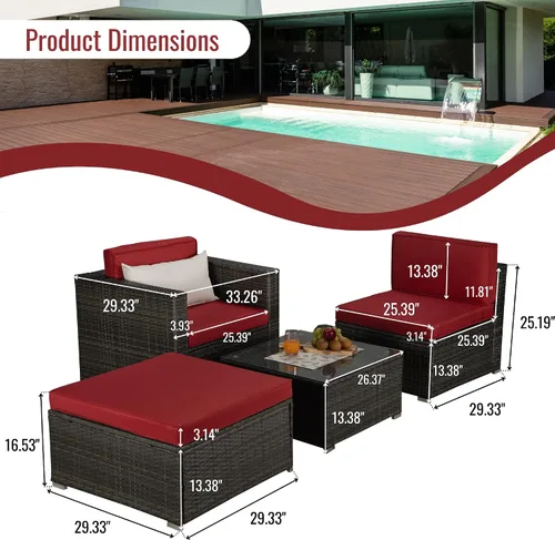 Miniatura 2 de Quarte Juego de muebles de patio de 4 piezas, sofá modular de mimbre de ratán PE para exteriores con acolchado y almohada, para porche, césped, Gris