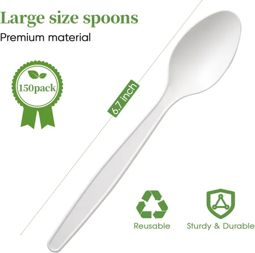 Miniatura 2 de ECOLipak Juego de cubiertos compostables de 350 piezas, 7 pulgadas, de gran tamaño, biodegradables, desechables, 150 tenedores, 100 cucharas, 100