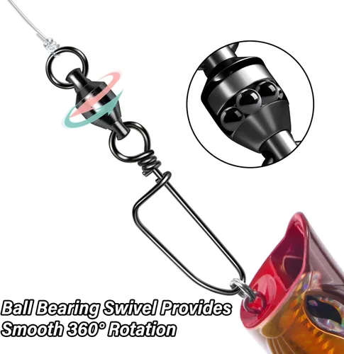Miniatura 3 de Alwonder Paquete de 20 rodamientos de bolas giratorios con broches de presión, broches de pesca, giratorios de agua salada, aparejos de pesca