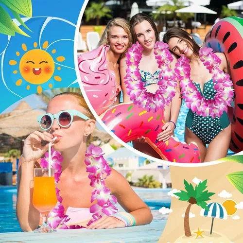 Miniatura 6 de Sherr 48 piezas Collares de leis hawaianas LED con luces LED, collares de flores de Luau para mascarada, playa, boda tropical, suministros