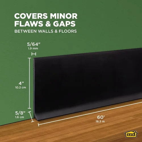 Miniatura 2 de M-D Building Products Base de pared de vinilo con parte trasera seca de 4 pulgadas x 60 pies, ribete de vinilo flexible con parte trasera seca