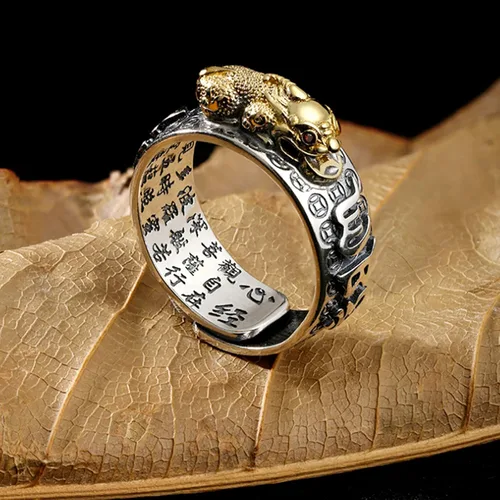 Miniatura 3 de Niqnay Feng Shui Pixiu - Anillo de mantra budista de buena suerte, amuleto de doble protección, riqueza, amor, salud, regalo para hombres y mujeres