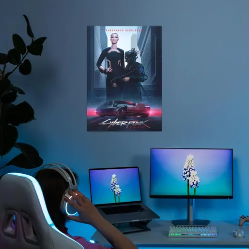 Miniatura 7 de Displate Póster de metal oficial Cyberpunk 2077, montaje magnético incluido, obra de arte con licencia moderna, decoración de pared, estilos