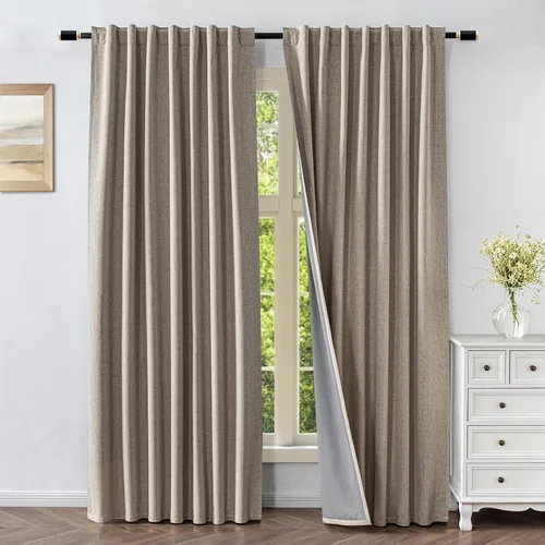 Miniatura 7 de Cortinas opacas para sala de estar, cortinas 100% opacas de 90 pulgadas de largo, juego de 2 paneles de 2 paneles, con aislamiento térmico, pestaña