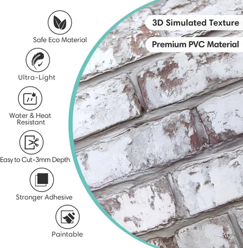 Miniatura 4 de Commomy 10 piezas de paneles de pared de ladrillo sintético 3D de 11.8"X11.8", azulejos de ladrillo de PVC de tamaño pequeño para despegar y pegar