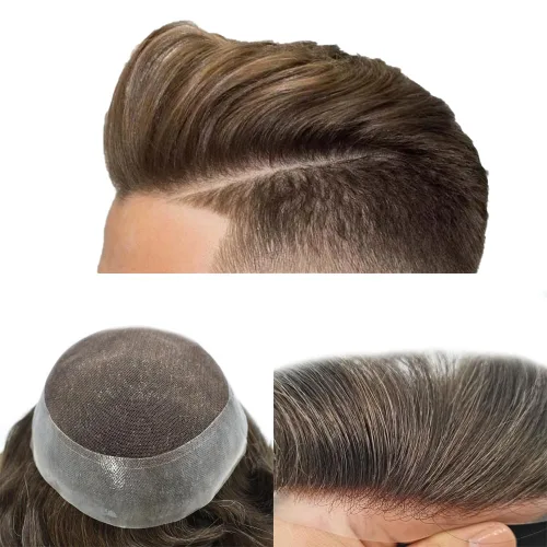 Miniatura 39 de Sistema de reemplazo de cabello de encaje francés para hombre, piezas de cabello de aspecto natural, color negro, marrón, rubio, gris, protesis