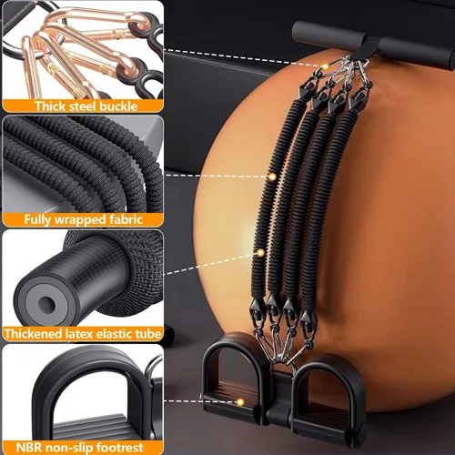 Miniatura 4 de Banda de resistencia mejorada para pedal de pie, 100 libras, ajustable, 4 tubos, banda de resistencia para tirador de tobillo con asa,