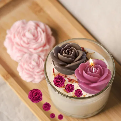 Miniatura 4 de 2 moldes de silicona de rosas (2 estilos), 2 moldes de peonía (3.54 pulgadas + 2.55 pulgadas) moldes de silicona para velas con aguja grande que