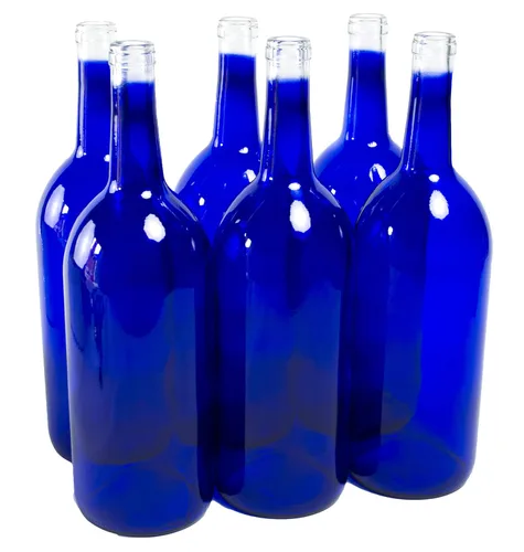 North Mountain Supply Botella de vino de vidrio con revestimiento de 1,5 litros, acabado de corcho de fondo plano, caja de 6 unidades, color azul