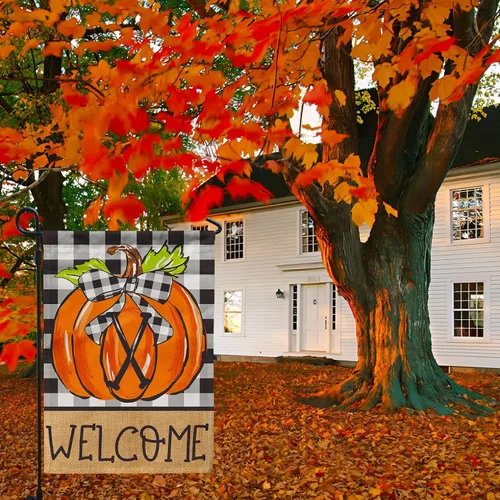 Miniatura 2 de PAMBO CFA72-1X - Bandera de jardín de calabaza con monograma, bandera de otoño de 12 x 18 pulgadas, doble cara para apellido familiar, inicial