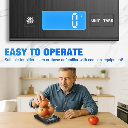 Miniatura 6 de Diyife - Báscula de cocina recargable de acero inoxidable 304, báscula digital de alimentos de 33 libras con pantalla LCD, baterías y carga tipo C