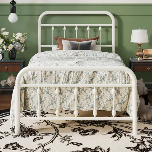Miniatura 10 de SHA CERLIN Marco de Cama de Plataforma de Metal Tamaño Twin con Cabecera y Pie de Cama de Hierro Forjado Estilo Victoriano, Fácil Montaje, Negro