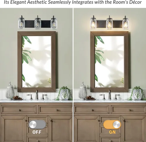 Miniatura 4 de Lámparas de pared de cristal de tocador, aplique de pared negro con tarro Mason para baño, granja