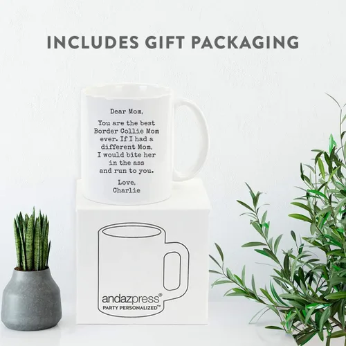 Miniatura 2 de Andaz Press Taza de café personalizada divertida con texto en inglés "Dog Mom", regalo de broma para la mejor mamá de perro Border Collie, morder
