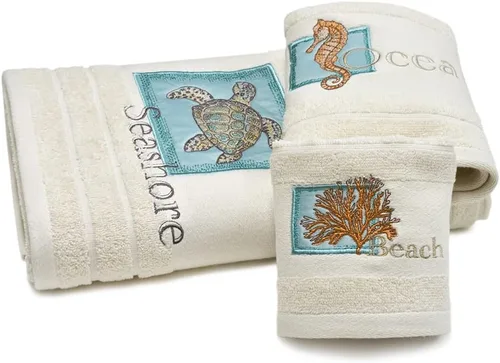Miniatura 8 de LIlianna Starfish and Seashell - Juego de toallas de 3 piezas 100% algodón 1 toalla de baño, 1 toalla de mano, 1 toalla para la cara Supersuave