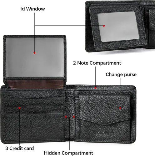 Miniatura 4 de BOSTANTEN Billeteras de piel auténtica para hombre, con bloqueo RFID y 2 ventanas de identificación