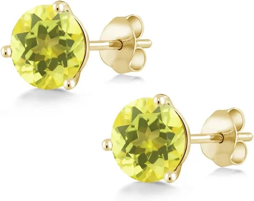 Miniatura 126 de Gem Stone King Aretes de oro de 14 quilates, 0.236 in, piedra natal redonda, Martini, 3 puntas, aretes de oro para mujer