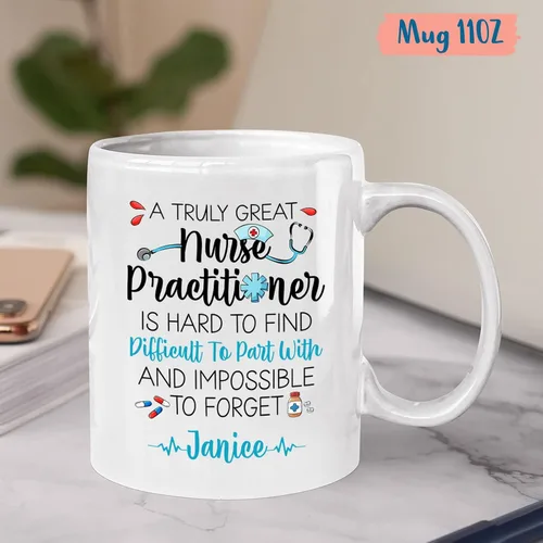 Miniatura 4 de Taza personalizada para enfermera practicante, 11 oz y 15 onzas, cerámica blanca, mango en C, nombre personalizado, regalo de jubilación NP