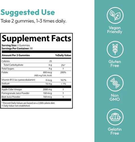 Miniatura 6 de Justified Laboratories Speedy Keto ACV Gummies Extreme (2000 mg) - 60 unidades - Formuladas con vinagre de sidra de manzana, folato y vitamina B12