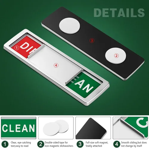 Miniatura 3 de Imán para lavavajillas con el texto en inglés "Dirty" o "Clean", solo cambia cuando lo empujas. Imán fuerte antiarañazos o 3M con opciones que