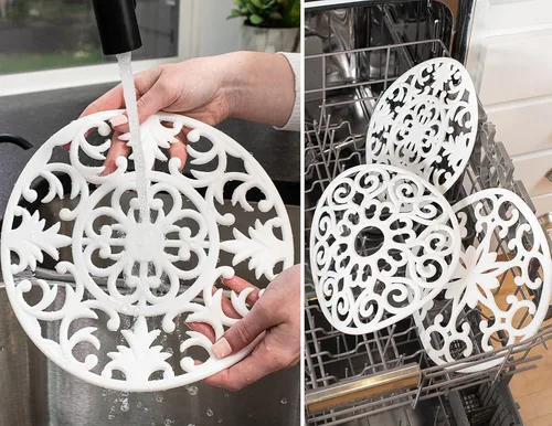 Miniatura 4 de GASARÉ, Salvamanteles de silicona extra grandes, gruesos, de 10 pulgadas para platos calientes, ollas y sartenes, almohadillas calientes para Blanco