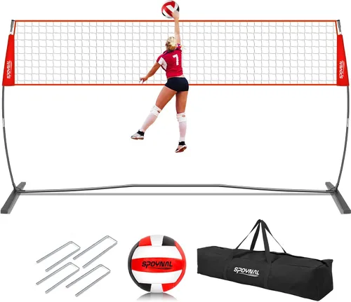 Miniatura 10 de Red de voleibol portátil de 12 pies/20 pies para patio trasero, red de práctica de voleibol independiente, juego de entrenamiento de voleibol