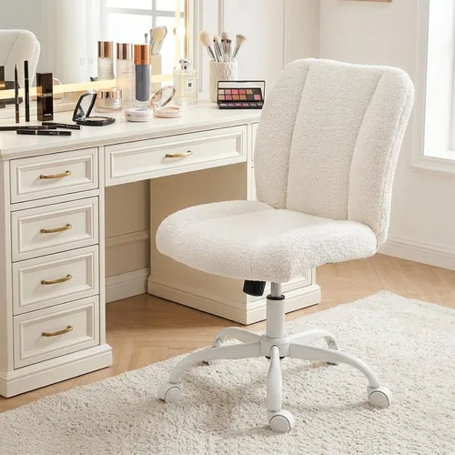 Miniatura 9 de Vanity Chair with Wheels, Armless Office Chair Height Adjustable, Cute Desk Chair with Soft Lumbar Support for Small Space, Bedroom, Make-up Room