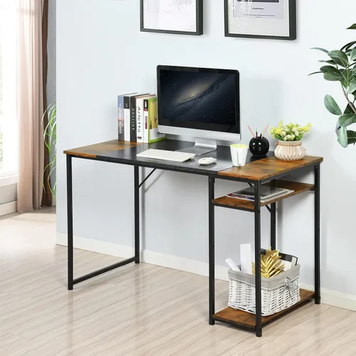 Miniatura 3 de FurnitureR Escritorio para computadora con estantes para espacios pequeños, escritorio simple para oficina en casa, escritorio de estudio, Marrón