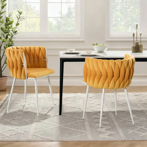 Miniatura 29 de Juego de 2 sillas de comedor de terciopelo, sillas tapizadas tejidas para sala de estar, sillas modernas de cocina y comedor, sillas decorativas