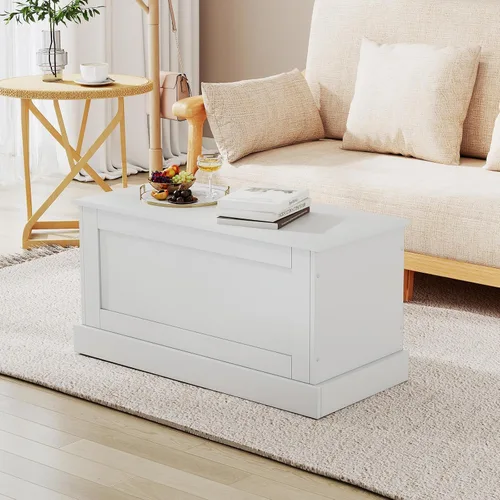 Miniatura 4 de LOKO Baúl de almacenamiento de 35.5 pulgadas, caja de almacenamiento superior con bisagras de metal, banco de almacenamiento de madera con puntal