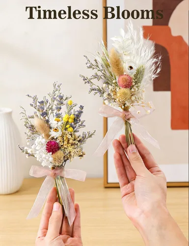 Miniatura 4 de Juego de 6 mini ramos de flores secas, mini ramo rosa, decoración de platos de fiesta, caja de propuesta de dama de honor y niña de las flores
