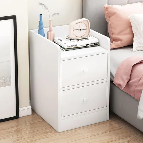 Miniatura 8 de HM&DX Mesita de noche de madera con cajón de almacenamiento y estante abierto, moderna mesita de noche blanca lateral estrecha, mesita de noche alta